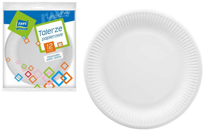 RAVI Talerze papierowe 23cm, 12szt